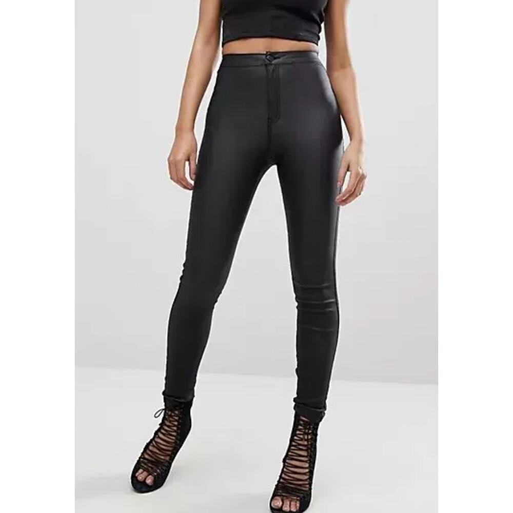 Missguided Jeans Size 6 Black Coated Vice High Rise Skinny New